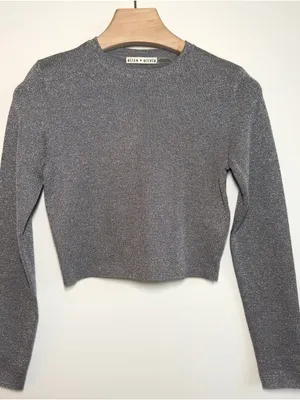 Alice + Olivia Ciara Silver Metallic Cropped Sweater Top Size Small Glam Y2K thumbnail 4