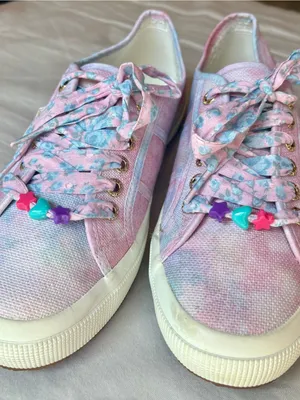 Superga x LoveShackFancy Tie Dye Sneakers Pink Blue Floral Laces 40 thumbnail 3