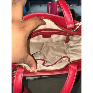 Women’s INC International Concepts Bright Red Satchel with Gold Chain Accent thumbnail 7
