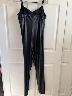 Aerie Offline Black Faux Leather Jumpsuit thumbnail 6