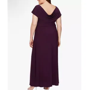 Alex Evenings Cowl Neck Beaded Waist Gown Size 12 Cocktail‎ Formal Eggplant thumbnail 2