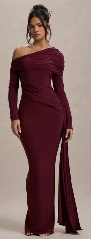 Club L London Maxi Dress Burgundy Red thumbnail 1