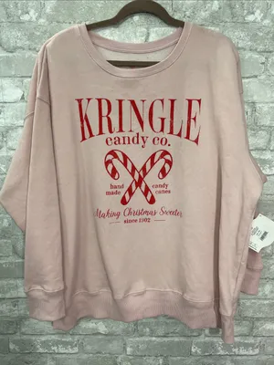 Holiday Time Pink Graphic Crewneck Sweatshirt with Red Candy Cane Print thumbnail 1