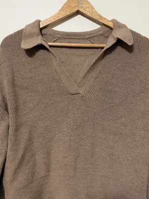 Lululemon Collared Merino Wool-Blend Sweater Medium Heathered Beech Wood thumbnail 3
