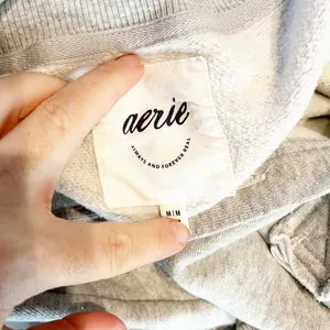 Aerie Vintage Popover Snap Button Polo Sweatshirt Gray Medium thumbnail 3