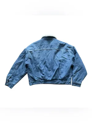 HM Light Wash Denim Sherpa Lined Boxy Jacket Size S Like New Trucker thumbnail 5