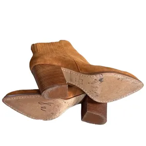 Marc Fisher Alva Cognac Brown Suede Pointed Western Toe Block Heel Booties 9.5M thumbnail 7