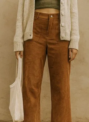 Caramel Brown‎ Corduroy Pants Women's M High Waist Wide Leg new thumbnail 1