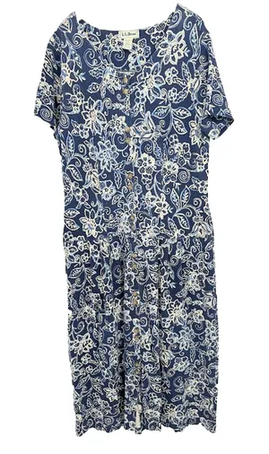 Vintage LL Bean Floral Blue Cotton Maxi Button Dress‎ Large Cottagecore Feminine thumbnail 1