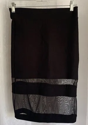 B_ENVIED Black Pencil Skirt with Sheer Panel thumbnail 1