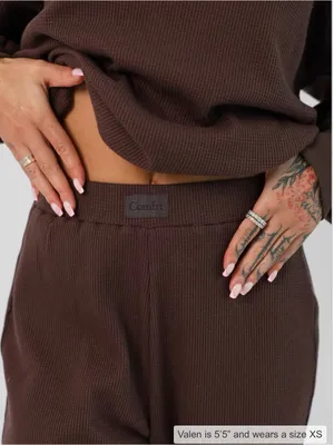 Comfrt Waffle Knit Wide-Leg Lounge Pants - Cocoa Large thumbnail 2