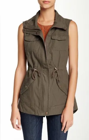 Sebby‎ Utility Vest Olive Green Drawstring Pockets Size S thumbnail 1