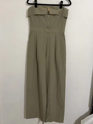 Zara NWT Strapless Zippered Jumpsuit| Size Medium| Light Khaki thumbnail 2