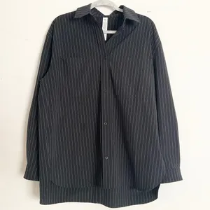 Alo Yoga Pinstripe Daylight Button Down Long Sleeve Black/Titanium M thumbnail 2