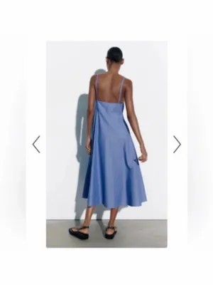 Zara Blue-and-White Panel Spaghetti-Strap Midi Dress thumbnail 5