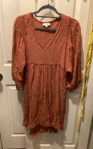 Umgee Rust Smocked V-Neck Mini Dress thumbnail 1