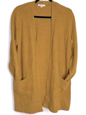89th Madison Long Open Front Cardigan Sweater w front pockets Size L. Mustard thumbnail 1