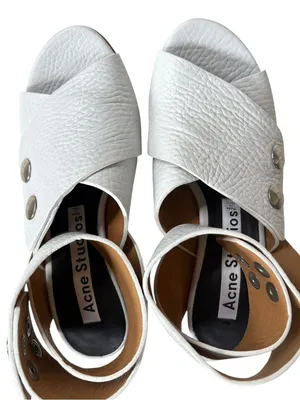 Like New Acne Studios Leather Pica Bamboo Heel Ankle Wrap Sandals White Size thumbnail 5