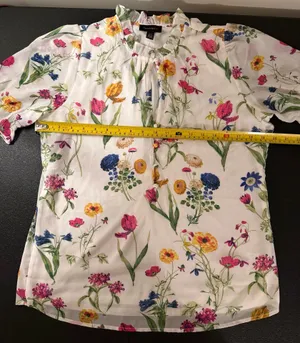 Tamara H. Women's Floral Print Short Sleeve‎ Ruffle Neck Blouse thumbnail 5