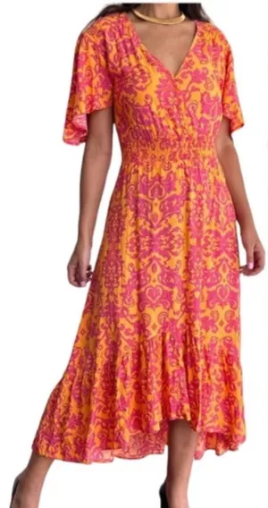 Anthropologie Abel the Label Pink Orange & Maxi Dress Size Small High Low Boho thumbnail 1