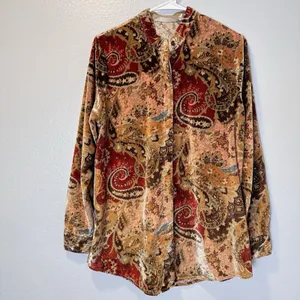 Soft Surroundings Size-S Montaigne Paisley Burnout Velvet‎ Tunic Shirt Blouse thumbnail 6
