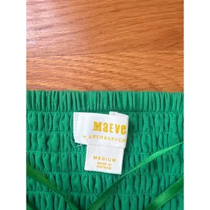 Maeve by Anthropologie Green Notched V Strapless Smocked Crop Tube Top Medium thumbnail 3