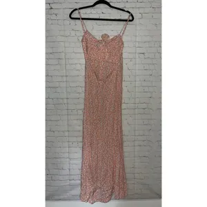 Flynn Skye Pink Floral Maxi Dress Tie Front‎ Button Down Wedding Guest Size L thumbnail 5
