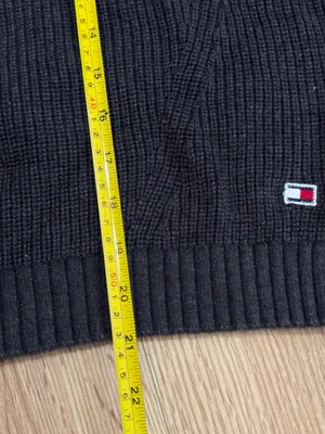 Tommy Hilfiger Black Ribbed Crewneck Sweater with Flag‎ Detail thumbnail 3