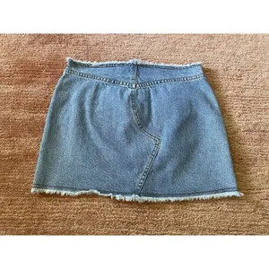 Y2K Bubblegum denim mini skirt raw hem 90s 2000s blue jean cutoff thumbnail 5