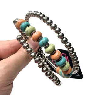 Paparazzi Multi-Layer Beaded Stackable Infinity Wrap Bracelet Silver Earthy New thumbnail 3