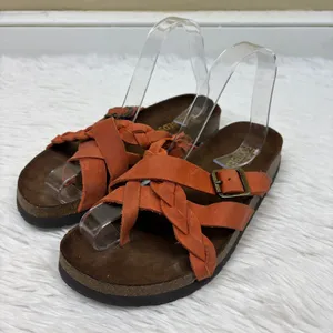 White Mountain Harrington Braided Leather Slip-On Sandals Orange Size 7 thumbnail 3