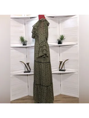 Misa LosAngeles Dress chiffon Green Dot Ruffle whimsigoth fairy festival boho XS thumbnail 8