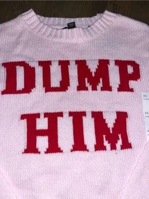 NWT Dump Him Graphic Knit Sweater Pink Long Sleeve Women’s XS thumbnail 2