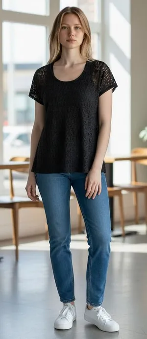 Banana Republic Black Geometric Lace Scoop‎ Neck Short Sleeve Lined Blouse XS thumbnail 1