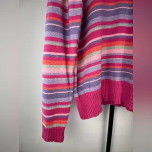 Vintage‎ Pendleton Pink Purple Colorful Stripes 90s Women's V-Neck Knit Sweater thumbnail 2