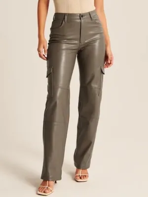 NEW Abercrombie & Fitch Curve Love Vegan Leather Cargo 90s Relaxed Pants 31/12 thumbnail 4