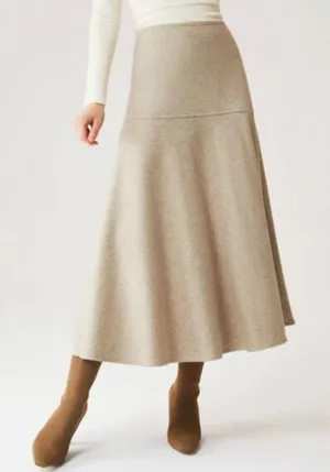 OGL FuzzLuxe Flared Maxi Skirt Heather Beige Cashmere Like Size Medium Tan thumbnail 1