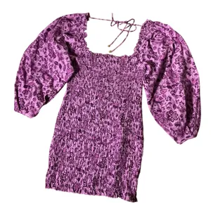 Free People Romantic Floral Smocked Mini Dress‎ Womens M Purple Puff Sleeve Boho thumbnail 1