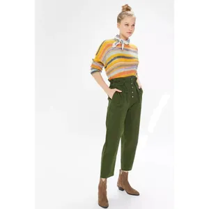 Urban Outfitters XS Olive Green Paperbag Waist Cotton Pants thumbnail 2