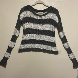 Abercrombie & Fitch Striped Sequin Sweater Gray White Long Sleeve Small thumbnail 2