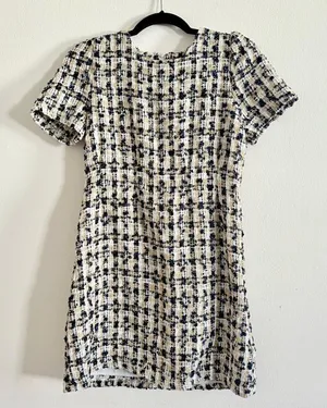 Fitted Short Sleeve Tweed Dress White thumbnail 1