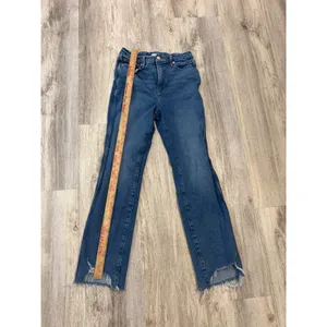 Good‎ American High Rise Straight Leg Blue Jeans Raw Hem Women's Size 2/26 thumbnail 6