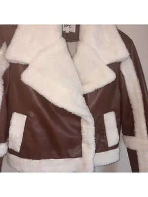 Madden NYC Brown Faux Leather & Sherpa Moto Jacket Size XXS thumbnail 4
