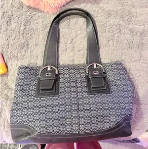 Coach navy blue shoulder canvas and leather bag thumbnail 1