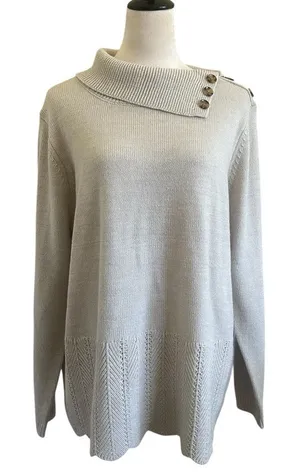 Olive And Vine Women's Cream Cowl Neck Sweater with Button Accents Sz XXL thumbnail 1