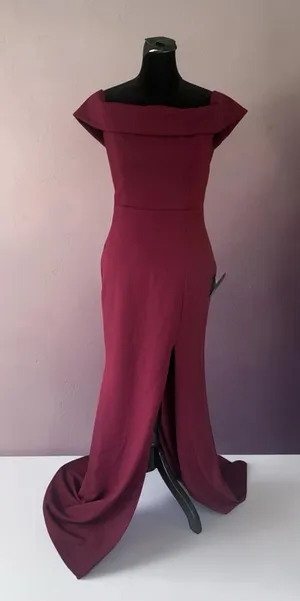 Lulus Burgundy Off Shoulder Knit Maxi Dress S Lined Stretch Zip Polyester thumbnail 1