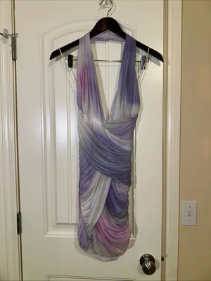 Zara Printed Draped Tulle Halter Mini Dress XS NWOT thumbnail 3