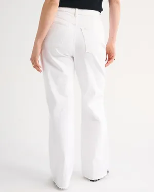 Abercrombie Curve Love High Rise 90s Relaxed Jean in White Destroy thumbnail 2