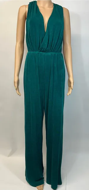 NWT Main Strip Teal Sleeveless V-Neck large Jumpsuit thumbnail 1