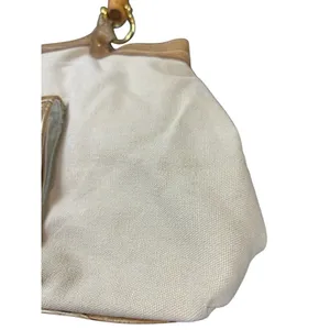 Avon 2006 Faux Bamboo Handle Canvas Satchel Handbag Beige Croc Embossed Purse thumbnail 9